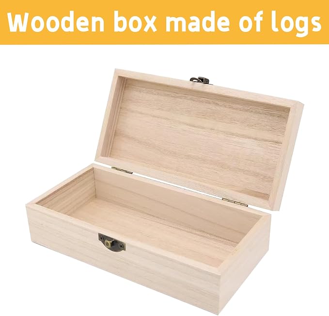 2PCS Wooden Box with Hinged Lid Small Wooden Box Vintage Wood Box Wooden Storage Box Keepsake Boxes with Lids Jewelry Box Wooden Gift Box Decorative Box 7.87 x 3.93 x 2.36 inch (Nature)