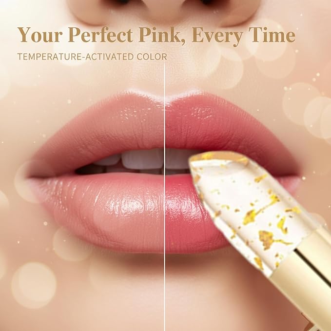 Color-Changing Lipstick, Gold Crystal pH Color-Changing Lipstick, Long-Lasting Hydration, Suitable for All Skin Types (4pcs)