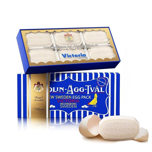 VICTORIA Swedish Egg White Face Soap Bar, 3-in-1 Gentle Daily Cleanser with Lanolin & Rose Water, for Oily & Combination Skin, 50g x 6 (box of 6)