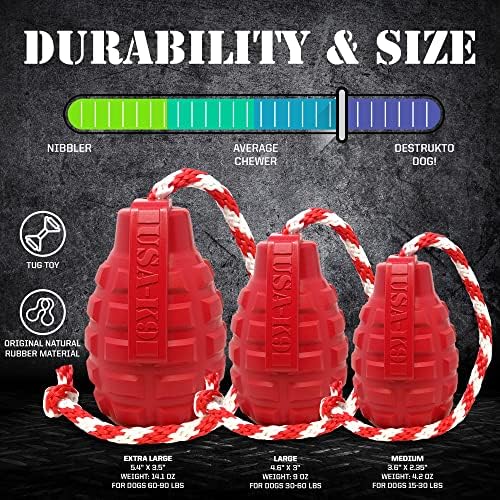 SodaPup USA-K9 Grenade – Durable Dog Tug Toy, Chew Toy & Treat Dispenser Made in USA from Non-Toxic, Pet-Safe, Food Safe Natural Rubber Material for Mental & Physical Stimulation, Bonding, & More