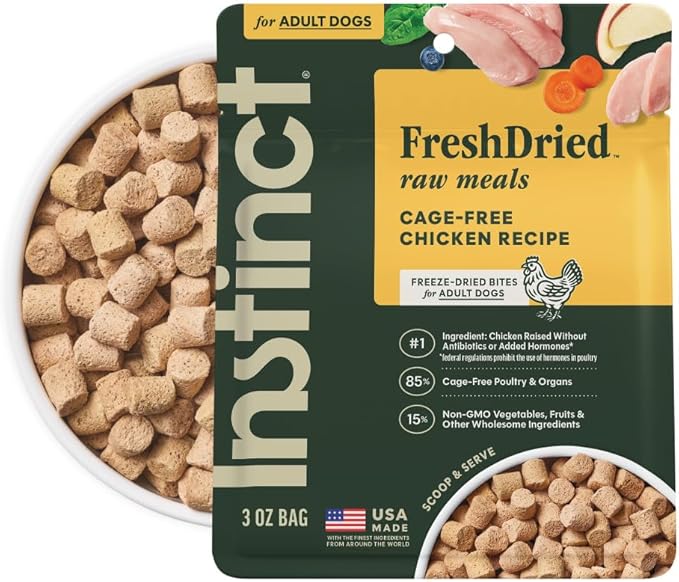 Instinct Freeze Dried Meals, Natural Dog Food, Cage-Free Chicken, 3 oz Bag | FreshDried raw, 85% meat & organs, 15% non-GMO vegetables, fruits & other wholesome ingredients, supports overall vitality
