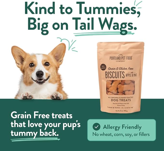 Portland Pet Food Apple Mint Dog Treats - Natural, Grain-Free Biscuits, 5oz | Human-Grade, Limited Ingredient, Natural Low Calorie Training Treats for Small & Large Dogs, Puppy to Senior, Made in USA
