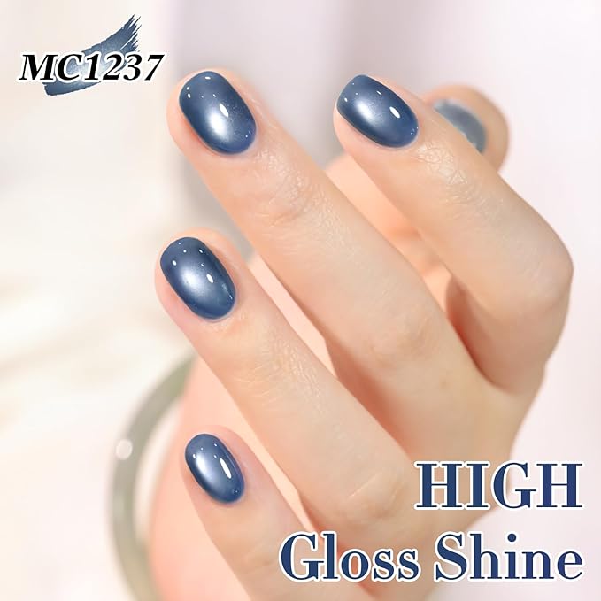 Double Rhythm 15ML Jelly Glass Cat Eye Gel Polish with Magnet Holographic Glitter Shimmer Translucent Sheer Color Salon Soak Off Magnetic Nail at Home (Sky Blue-MC1237)