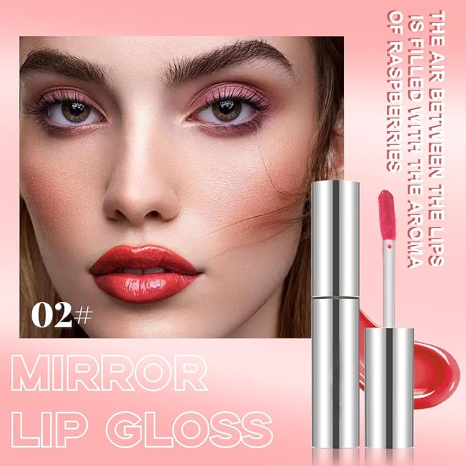 2Pcs Full-On Plumping Liquid Lip Gloss, Red & Brown Hydrating Lip Plumper Lip Blam Lipstick, High-Shine Tinted Formula for Fuller, Nourishes, Moisturizes & Softens Lips, Cruelty-Free (02+03)