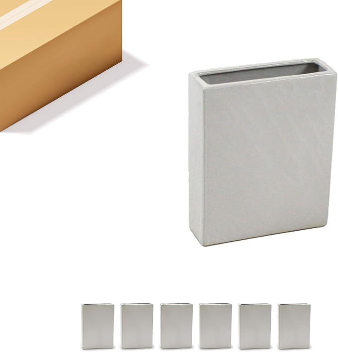 WGV Rectangle Block Ceramic Vase Bulk 8" x 2.5" x 10"H White Tall Narrow Planter Terrarium Floral Centerpiece for Wedding Event Home Decor 6 Pieces