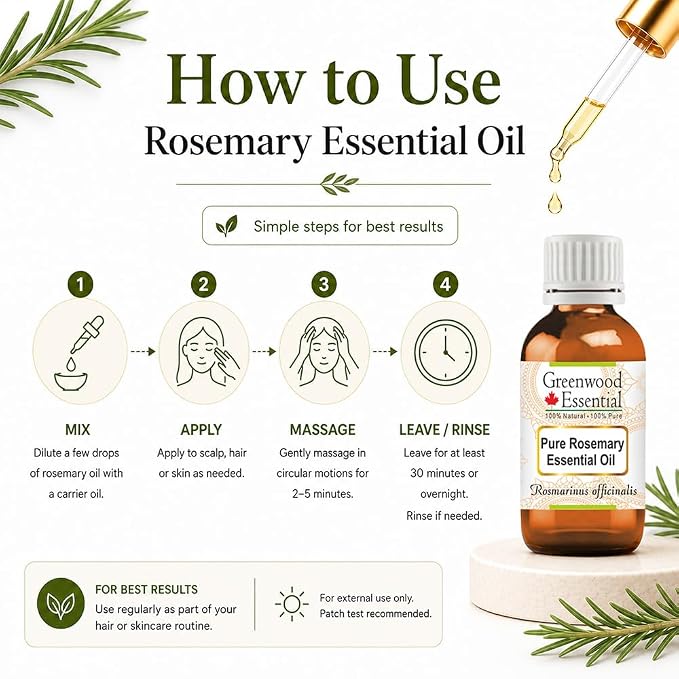 Greenwood Essential Pure Rosemary Essential Oil (Rosmarinus officinalis) Steam Distilled 15ml (0.50 oz)
