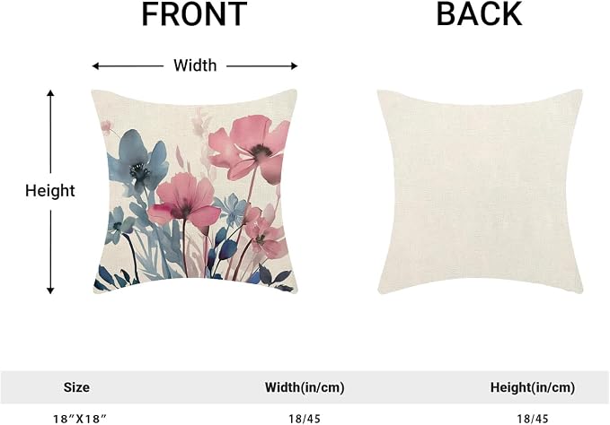 Spring Floral Pillow Covers 18x18 Inches Set of 2 Pink Blue Floral Throw Pillow Covers Outdoor Rustic Summer Flower Decor Pillowcase Farmhouse Decorative Square Cushion Cover for Sofa Couch