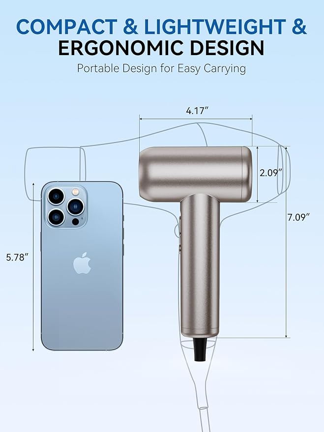 Hair Dryer,160000 RPM Professional HighSpeed lonic Blow Dryer for Fast Drying 500 Million Negative lons Blow Dryer with Diffuser for All Hair Types Lightweight for Home and Travel (Silver Brown)