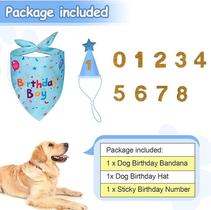 Dog Birthday Party Supplies,Dog Birthday Bandana,Dog Birthday Hat | Dog Birthday Decorations,Dog Boy Girl Birthday Party Hat with Numbers for Large Medium Small Dogs Pet (Blue),Soft,Breathable