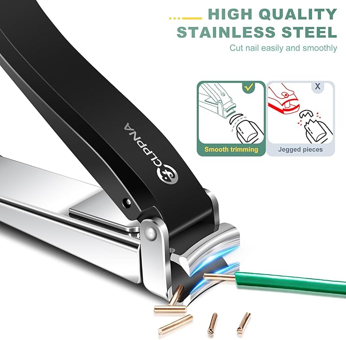 Nail Clippers for Men with Catcher, CLPPNA Heavy Duty Finger Nail Clippers Adult, Stainless Steel Nail Cutter, Fingernail & Toenail Clippers Ideal Gift for Men & Grooming Gifts