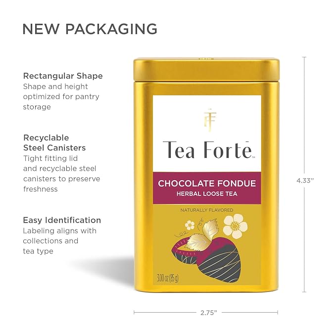 Tea Forte Chocolate Fondue Premium Loose Leaf Caffeinated Herbal Tea Blend Canister, Makes 35-50 Cups