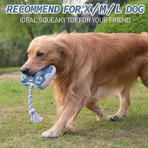 MTERSN Funny Squeaky Dog Toys, Game Controller Plush Toy, Playtime, Denim