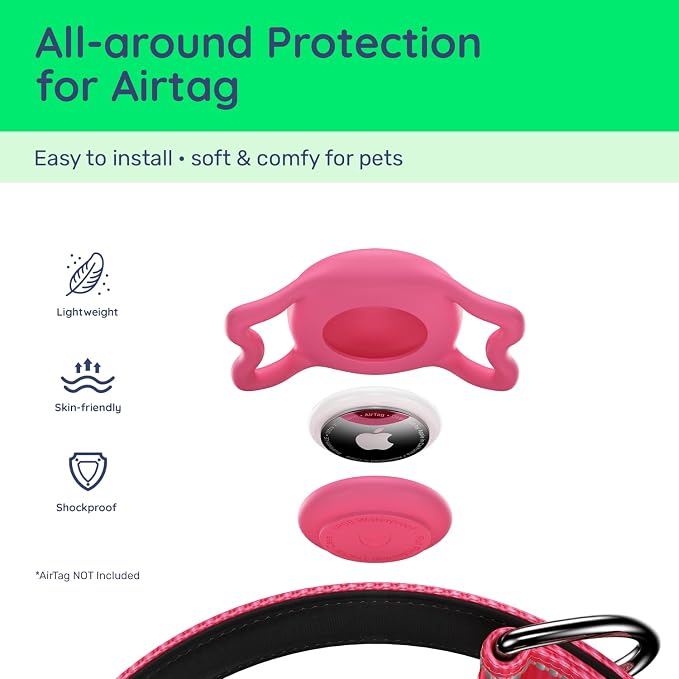 Premium Airtag Dog Collar，with IP68 Waterproof AirTag Holder,Hotpink,S | Soft,Breathable,Nylon Padded,Reflective,Ultra-Durable Buckle,Adjustable,Comfortable for Small Medium Large Dogs