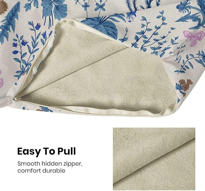 AEIOAE Summer Pillow Covers 22x22 Inch Set of 2,Blue Wild Flower Plant Throw Pillows Case,Seasonal Floral Outdoor Decorative Square Linen Farmhouse Decor Cushion Covers for Home Sofa Bed Couch