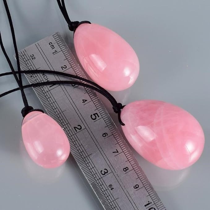 4Pcs Set Jade Yoni Eggs Stick,3 Pcs Drilled Natural Rose Quartz Crystal Jade Eggs Massage Stone + 1 Pcs Massage Stick for Women Kegel Exercise Strengthen Pelvic Floor Muscles