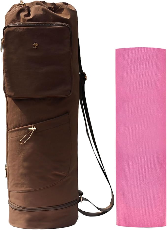 ESVAN Yoga Mat Bag with Multi Pockets Drawstring Yoga Mat Carrier Pilates Exercise Multi-Functional Storage Bag