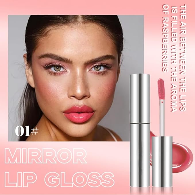 2Pcs Full-On Plumping Liquid Lip Gloss, Pink & Plum Hydrating Lip Plumper Lip Blam Lipstick, High-Shine Tinted Formula for Fuller, Nourishes, Moisturizes & Softens Lips, Cruelty-Free (01+04)