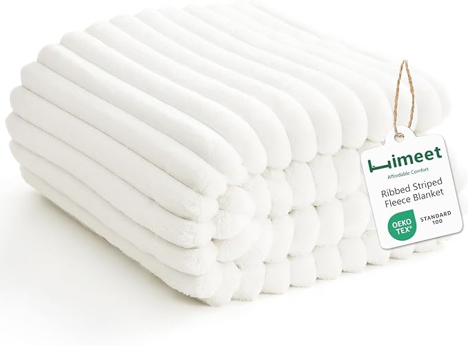 HIMEET Off White Full Blanket for Bed, 300GSM Ribbed Fleece, 84 x 90 Inches | Ultra Soft Flannel, All-Season Lightweight Warmth, Bed Layering & Home Room Decor, Gift for Men & Women, Machine Washable