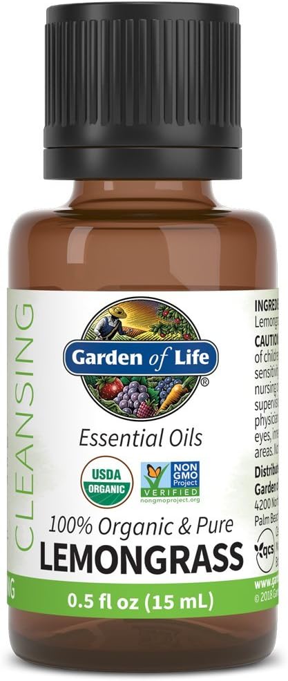 Garden of Life Lemongrass Essential Oil – 100% Pure Essential Oil for Diffuser, Aromatherapy, Meditation, Cleansing and Relaxing, USDA Organic, Non-GMO, 0.5 fl oz