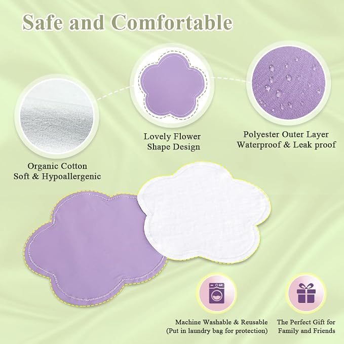 Castor Oil Pads Wrap Organic Breast Pads -2Pcs Castor Oil Pack Compress for Cyst Nursing Pads Washable Castor Oil Packs Reusable Cotton Breast Pad Kit for Sleeping (Castor Oil Not Included)