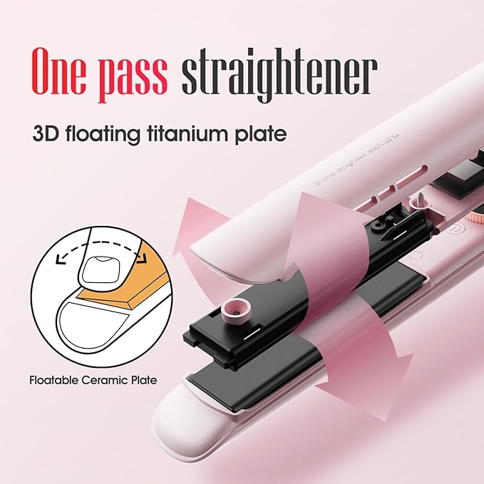 Flat Iron Hair Straightener LENA H2 Curling Wand and Curler 2 in 1 with Titanium Coating, Satefy Lock, Anti-Scald, 12 Adjustable Temps & Dual Voltage for All Types of Hair