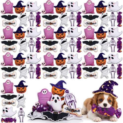 Soulchen 80 Pcs Halloween Dog Squeaky Toys, 8 Styles Plush Toys Bulk