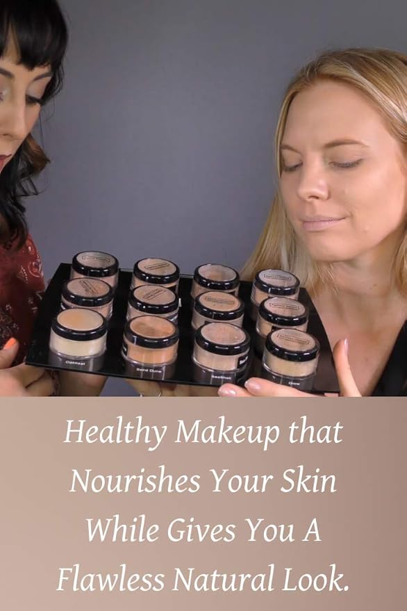 Mineral Face Powder Foundation Makeup. Natural Full Coverage Loose Foundation with Vitamin and Green Tea. Made in USA