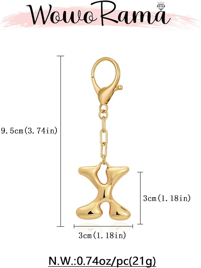 WOWORAMA Initial Letter Keychain for Women Chunky Gold Bubble Letter Bag Charm Purse Charm Personalized Keyrings Accessories