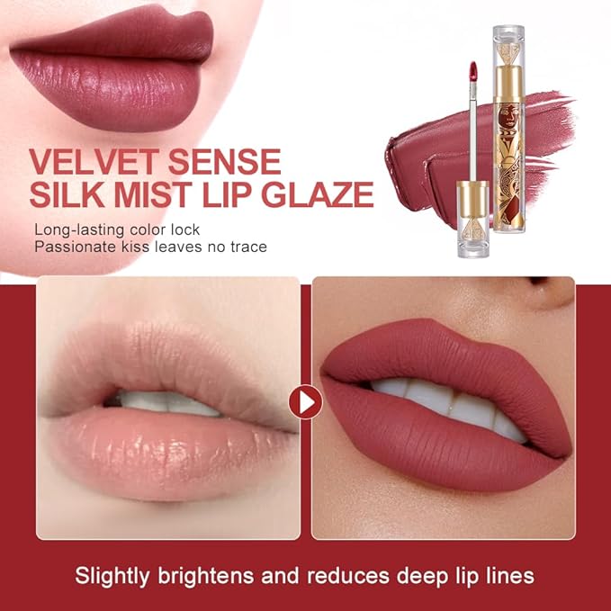 Matte Velvet Lip Stain, Long-Lasting Lip Tint, Waterproof Non-Sticky Lip Color, Transfer-Proof Smudge-Proof Lip Stain, Cloud-Like Soft Blurring Texture with Misty Velvet Finish, Rosewood Nude-81A