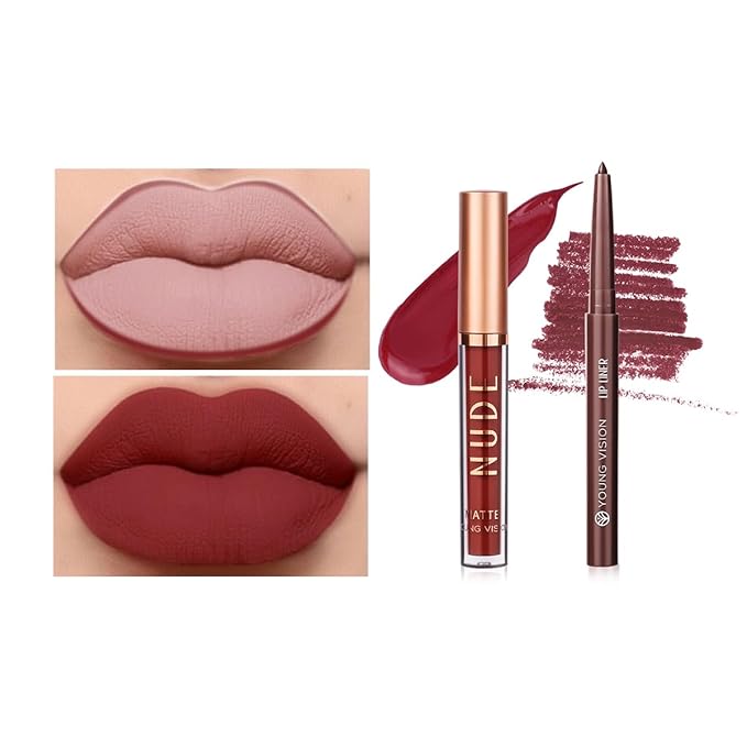 YOUNG VISION 6 Colors Matte Lipstick & Lip liner Combo Set, Matte Lip Makeup Srt - Durable, Waterproof, Long Wear, Cruelty Free for Girls, Women, Beginners Teenagers
