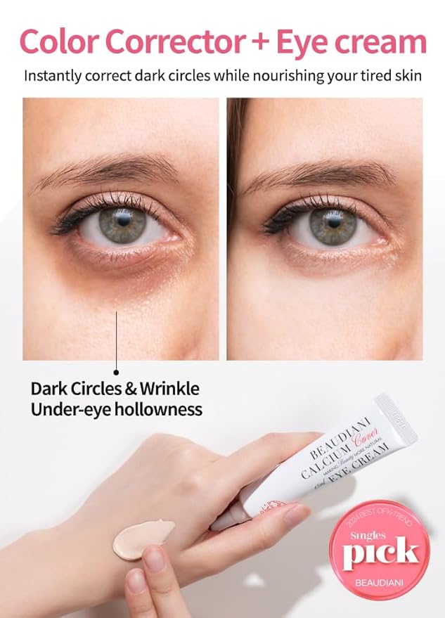 BEAUDIANI Calcium cover eye cream for dark circles & puffiness, Korean eye cream, daily wrinkle cream, anti aging, skin care treatment for women and men, 15ml