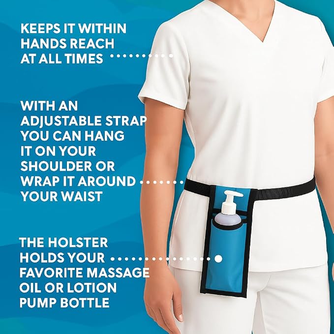 Royal Massage Oil Bottle Holster with Adjustable Strap – Hands-Free Waist or Shoulder Pouch for Therapists – Fits Most Pump Bottles – 8 Color Options - Bottle Not Included (Aqua)