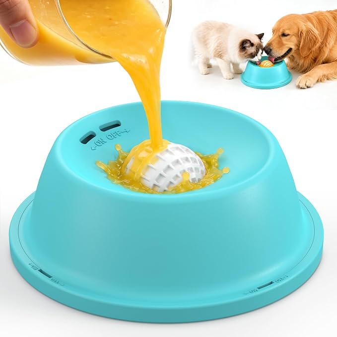 Slow Feeder Dog Licking Bowl, Anti-Removal Ball Liquid Feeding Bowl, No-Spill Leak-Proof & Jam-Free Rolling, Food-Grade Detachable Design, 10oz Capacity for Large Medium Small Dogs and Cats