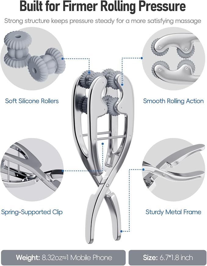 Stainless Steel Adjustable Finger Massage Roller for Knuckle & Palm, 2026 Updated Spring Lever Loaded Dual Roller Finger Massager Tool Manual Massage Roller for Trigger Finger Hand Fatigue Relief