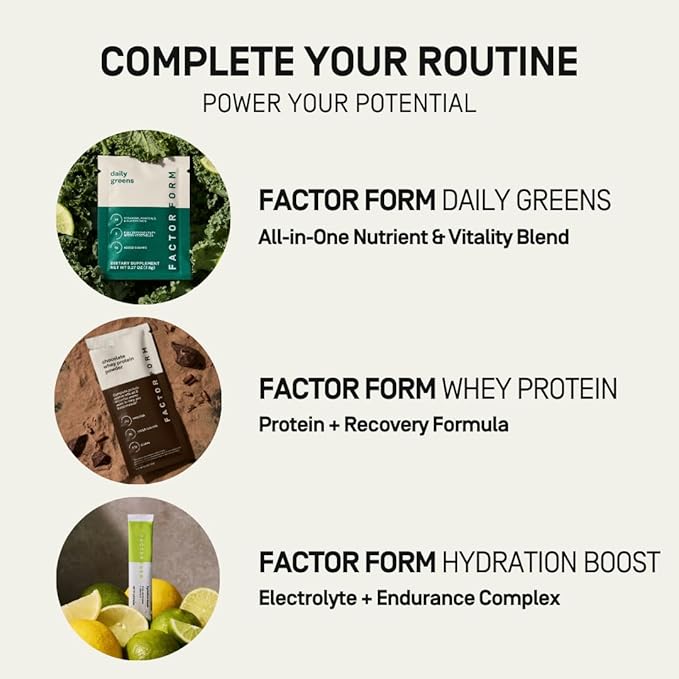 FACTOR FORM Hydration Boost Electrolyte Powder | 1800mg Electrolytes | Vitamin C, D, B6 & B12 for Energy & Immunity | No Added Sugar | 5 Calories | 15 Packets (15 Packets, Lemon Lime)