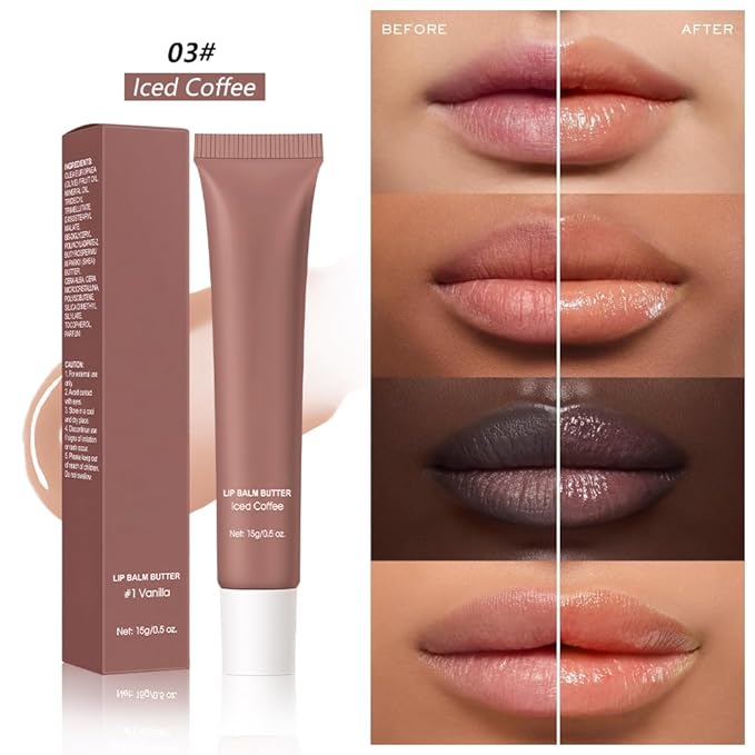 Summer Butter Lip Balm Lip Gloss, Ultra-Hydrating Natural Vegan Lip Balm, Sheer-Tinted Shine & Hydration, Soothes & Softens Dry Lips Skincare, Bálsamo labial hidratante #3 Iced Coffee