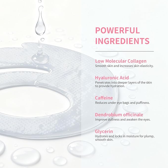 Bio-Collagen OK Eye Mask, Firming & Hydrating Under Eye Patches for Puffy Eyes and Dark Circles, Deep Moisturizing & Soothing Eye Mask for Women and Men - 6 Pairs, Mystery White