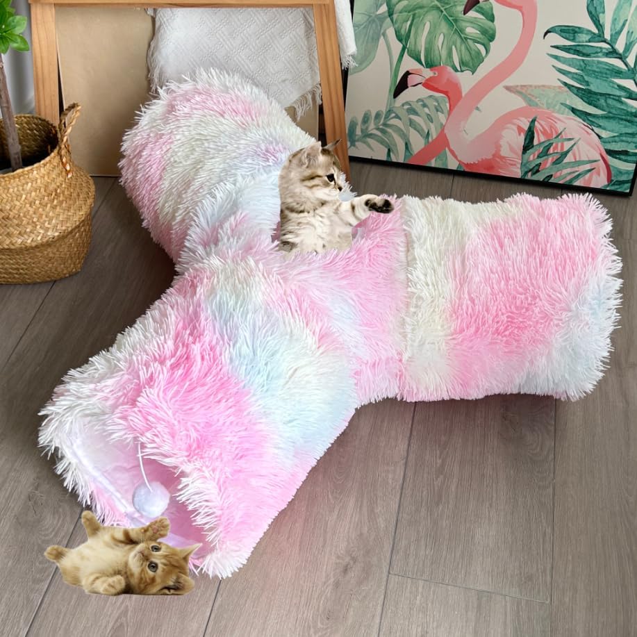 3-Way Collapsible Cat Tunnel Tube Toy Rainbow