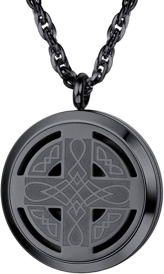 Diffuser Necklace Celtic Knot Cross Locket Aromatherapy Round Pendant Women Jewelry Men Essential Oil Black Necklaces