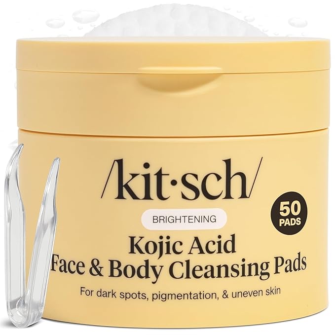 Kitsch Kojic Acid Cleansing Pads with Turmeric & Cica to Smooth, Refresh & Even Tone Skin Care – Exfoliating & Brightening Pre-Soaked Cotton Pads for Face and Body – 50 count