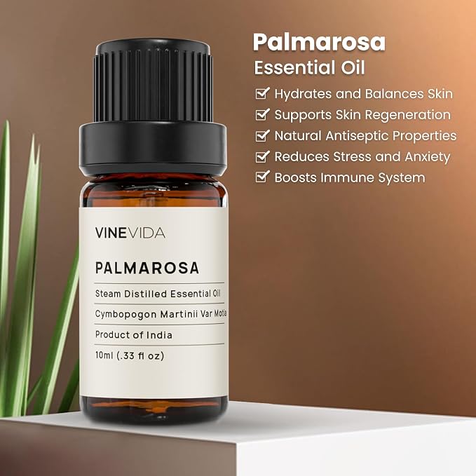 VINEVIDA Palmarosa Essential Oil 10 mL - Undiluted Candle Scent DIY Scents for Candlemaking Soap Making