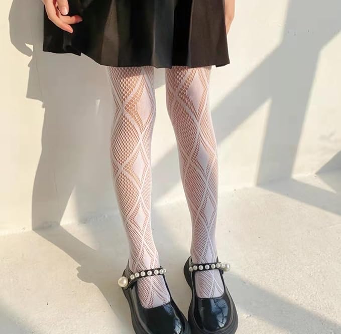Girls Fishnet Stockings for Princess Dress High Waist Mesh Tights Cute Pattern Knit Socks