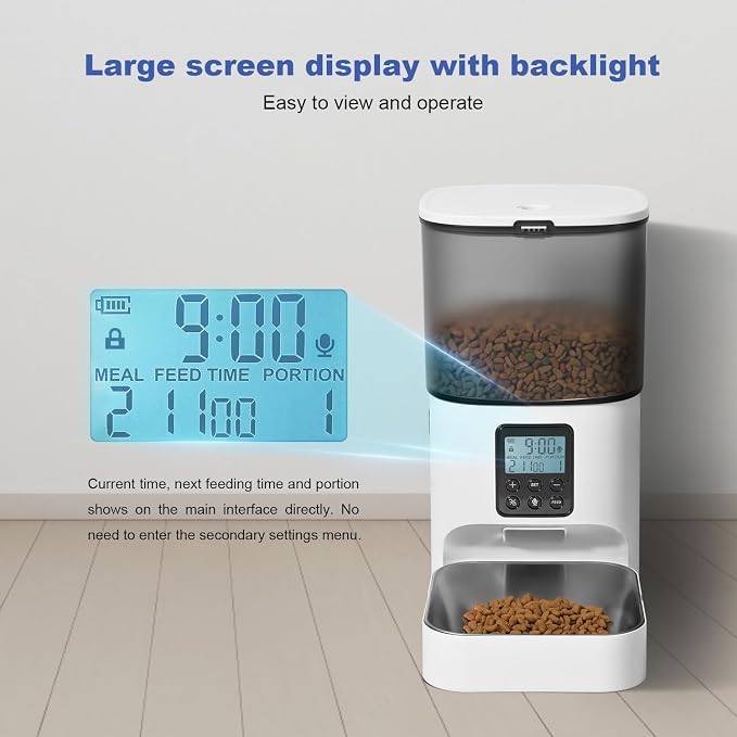 Automatic Cat Feeder, 4L Cat Food Dispenser with 10s Voice Recorder, Pet Feeder up to 8 Meals per Day, Timed Dog Feeder with Dry Food Sealed Ring