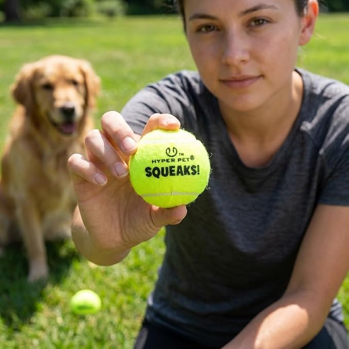 Hyper Pet Squeaks! Tennis Balls Dog Fetch Toys, Medium 2.5 Inch, Pack of 2