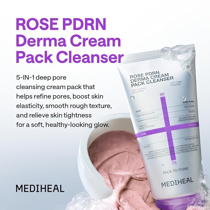 Mediheal Derma Cream Pack Cleanser [Rose PDRN] - 1 Minute Mask to Foam Cleanser - Deep Cleansing Effect - Deep Pore Purifying & Smooth Texture Care - Hydrating & Non-Irritating Formula (4.06 fl. oz.)