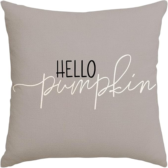 RABUSOFA Fall Pillow Covers 18x18 Inch,Autumn Hello Pumpkin Pillows Decorative Throw Pillows,Outdoor Thanksgiving Cushion Cover Farmhosue Fall Decor for Bedroom Couch Sofa Gray
