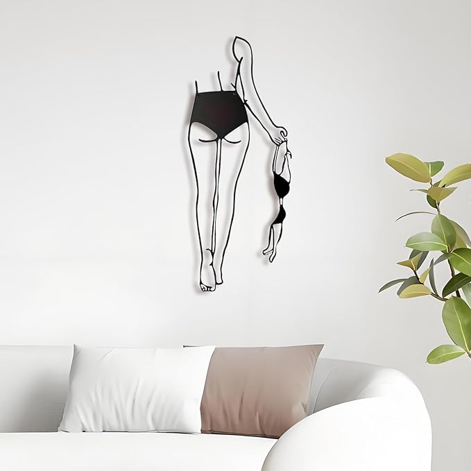 Sexy Metal Wall Art, 3D Abstract Woman Sculpture for Bedroom Black Decor | Sleek 3D abstract female figure in black metal, modern & artistic accent for bedrooms, living rooms, or boudoirs