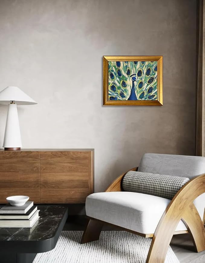 Gold Framed Wall Art Vintage Peacock Canvas Print Colorful Peacock Oil Painting Bird Boho Artworks for Bedroom Living Room Bathroom Decor