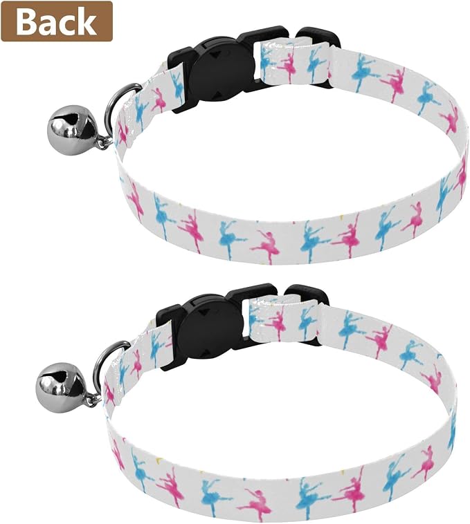 2 Pack Pet Collars Watercolor Ballerinas Dance White Breakaway Cat Collars with Bell, Adjustable 10.6 to 17.1 Inches