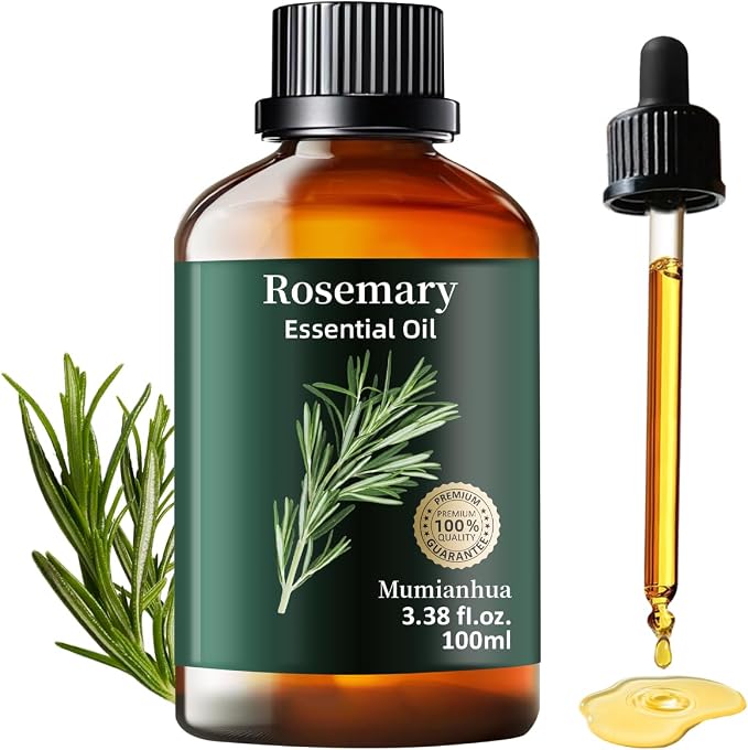 Rosemary Essential Oil, Herbal Scent, Diffuser, Hair & DIY, 3.38 Fl Oz | Mumianhua Rosemary Oil, Steam-Distilled. Herbal Aroma. For Scalp, Skin, Hair, Focus & DIY Cleaning. Dilute Before Use